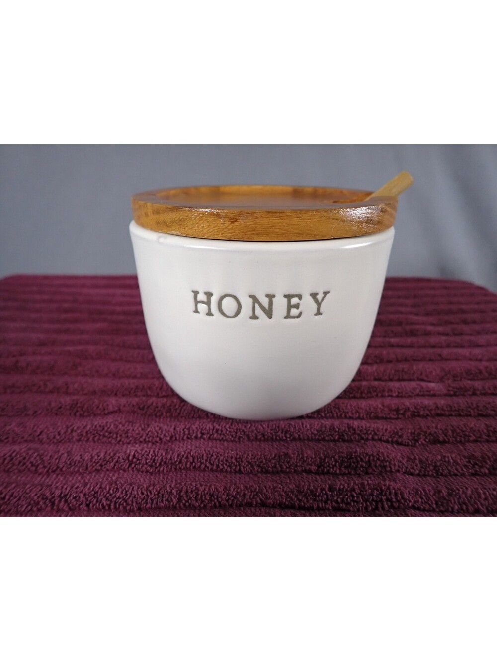 Hearth & Hand Magnolia Stoneware Honey Pot Jar Wood Lid Dipper